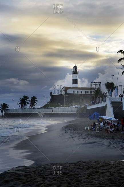 View to Forte de Santo Antonio da Barra with lighthouse Farol da Barra by twilight