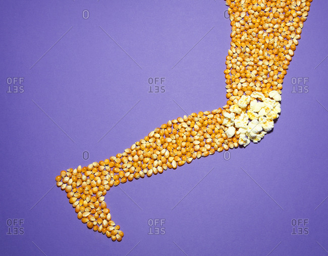 Leg formation from unpopped, knee from popped corn kernels