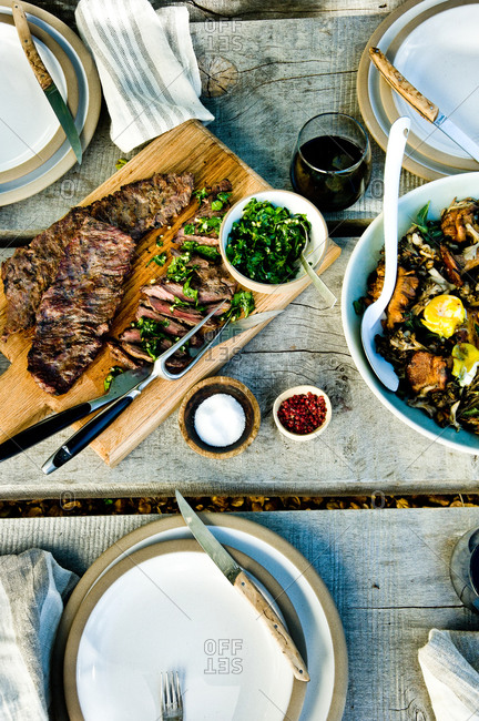 Grilled skirt steak served at a dinner party