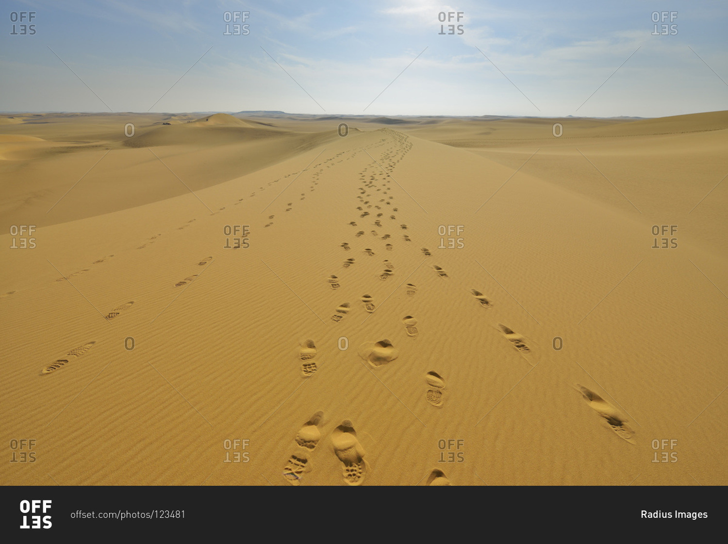 Footprints on sand dune, Matruh Governorate, Libyan Desert, Sahara Desert, Egypt, Africa