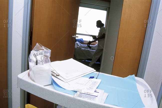 View of a nurse in patients hospital room