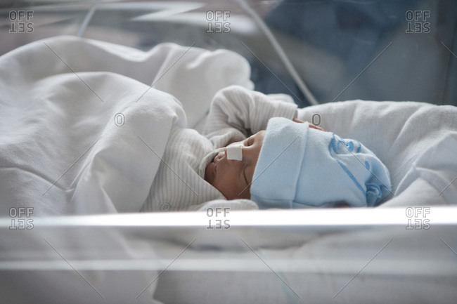 Close up view of a premature baby sleeping