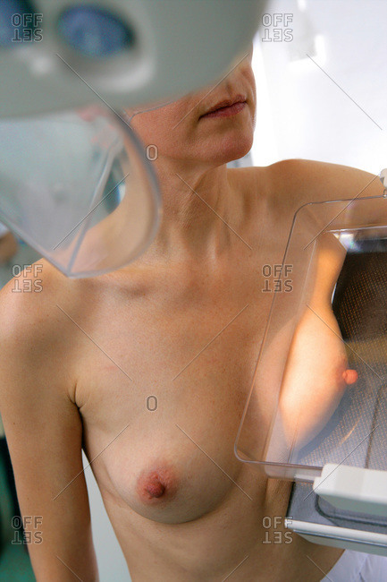 Female patient undergoing a Mammogram