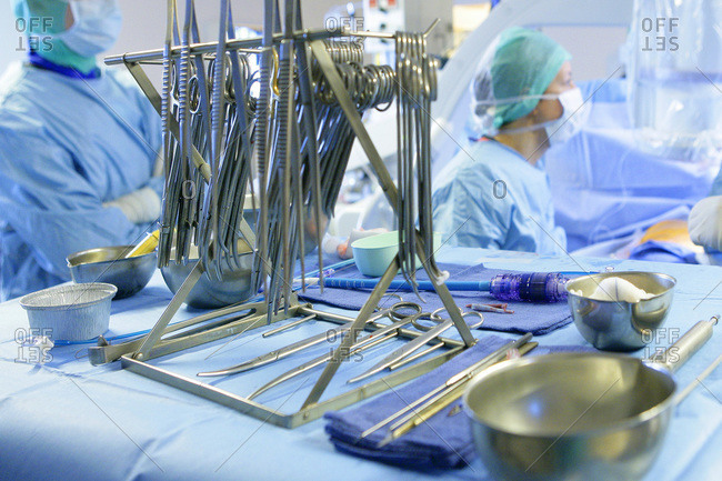 Close up view of surgical equipment