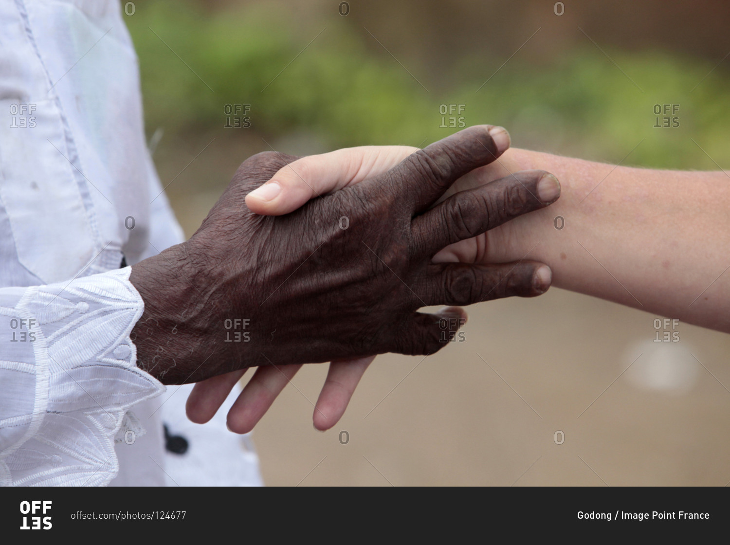 Close up view of two people handshaking