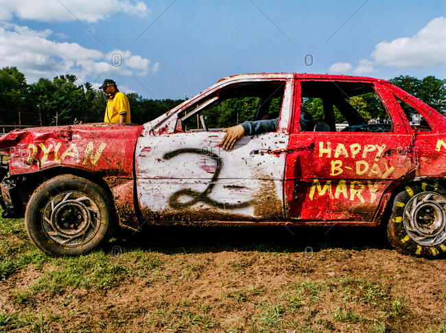 White lake, New York, USA - March 6, 2006: Side view of a car at Demolition derby, White lake, New York