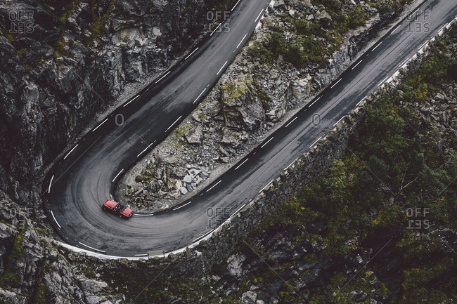 Car at a hairpin bend on the Trollstigen road, Norway