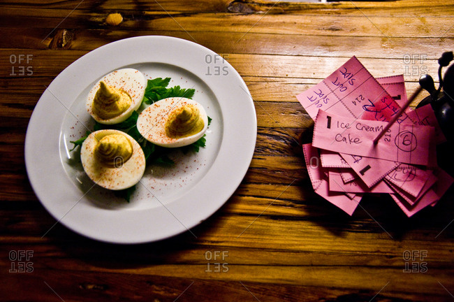 Deviled eggs served on a plate