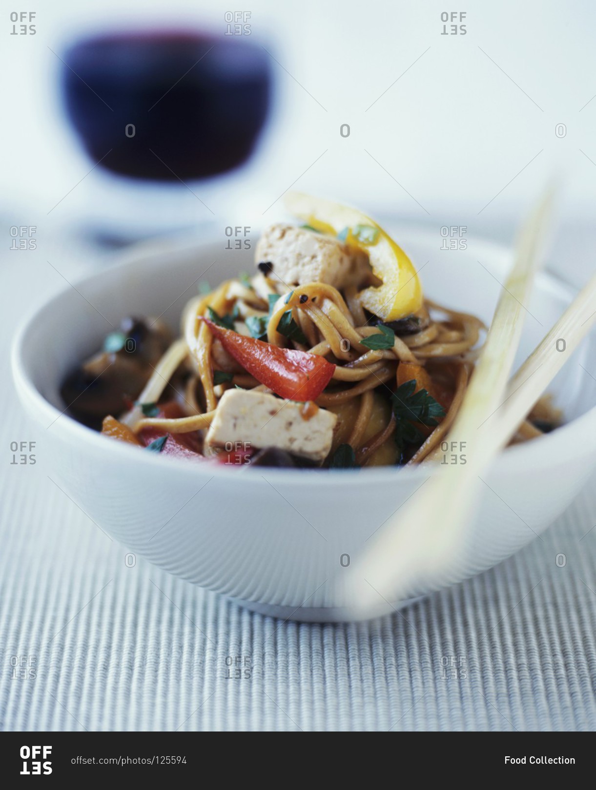 Asian noodle dish with tofu and peppers