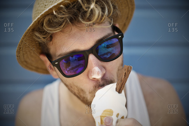 Boy eating swirl ice cream