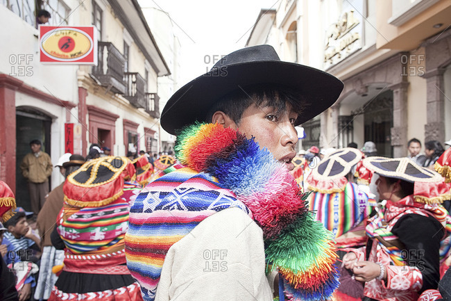 Puno, Peru - February 4, 2012: Man on a street during the Virgin of Candelaria Feast