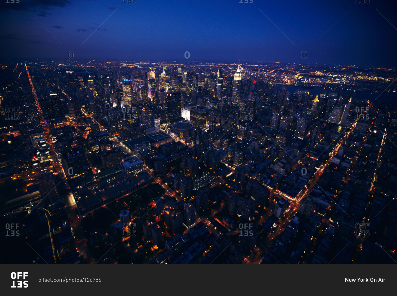 Aerial view of New York City at night, USA