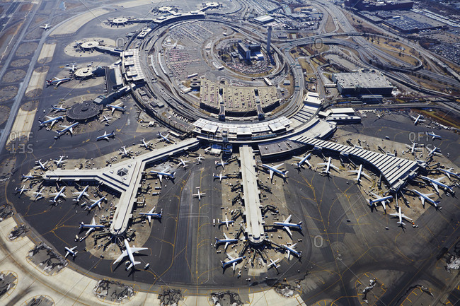 Aerial view of Newark Liberty International Airport stock photo - OFFSET