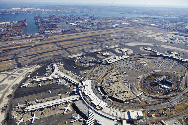 Newark Liberty International Airport from above stock photo - OFFSET