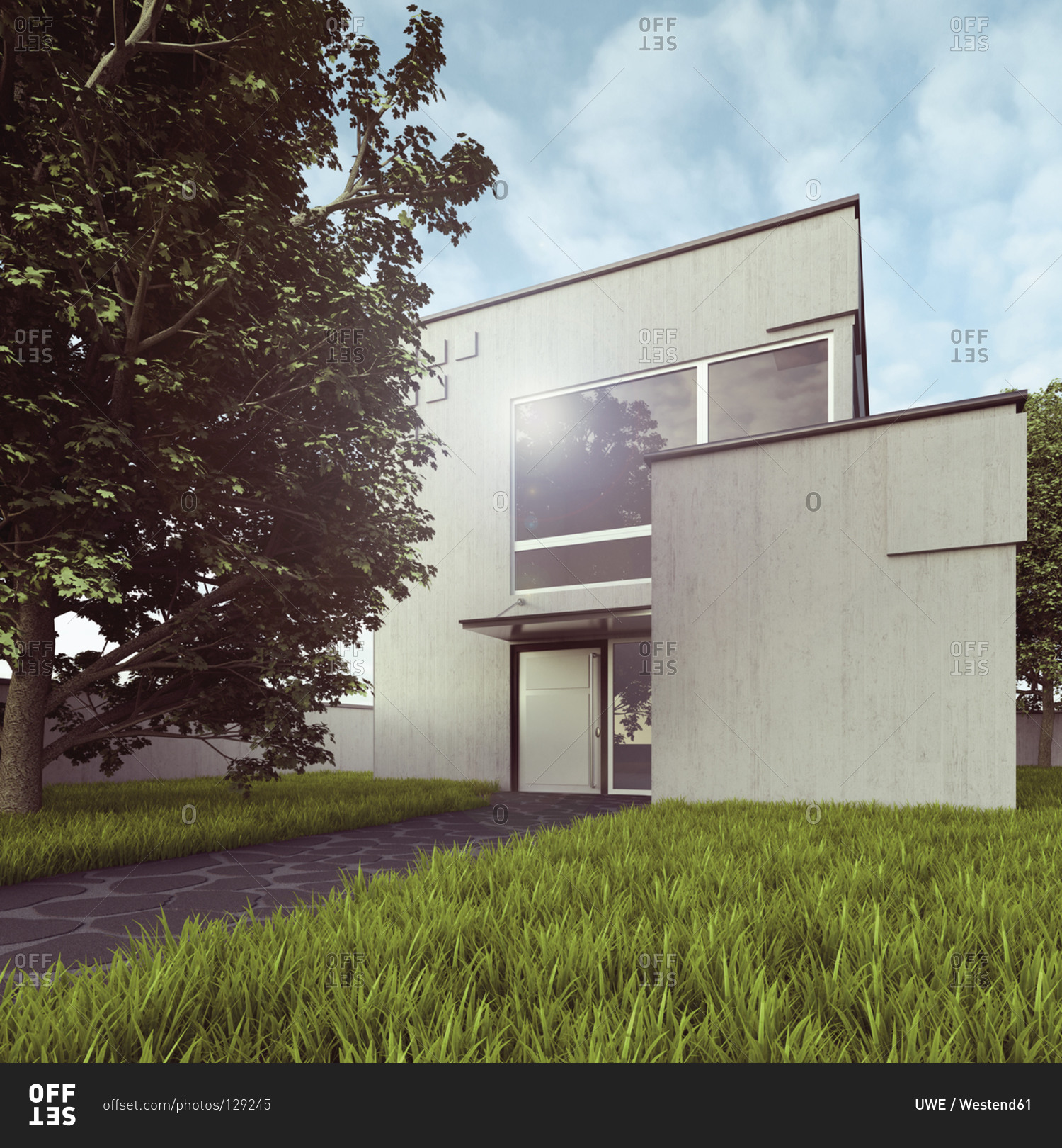 3D rendering of a modern detached house