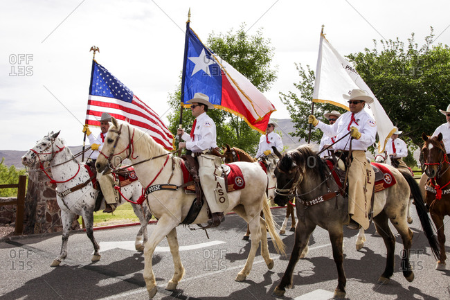 New Mexico, USA - May 11, 2013: El Paso County sheriffs during a parade in Truth or Consequences, New Mexico, USA