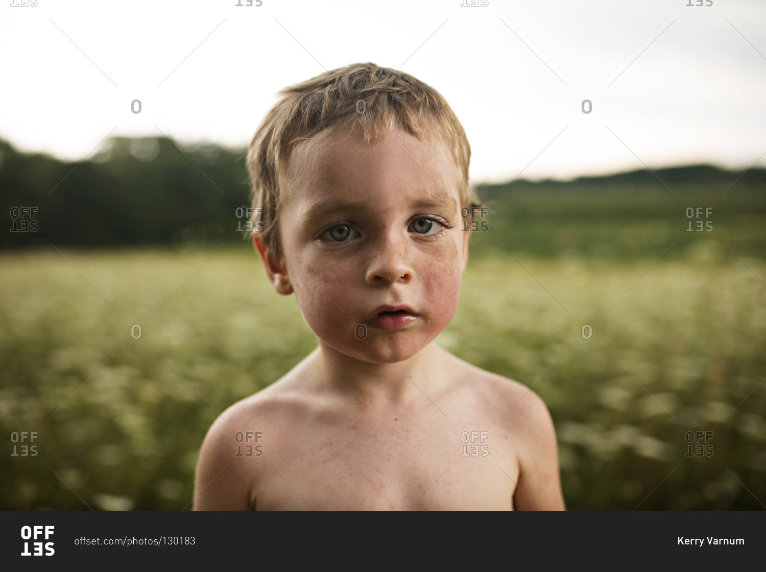Portrait of shirtless boy stock photo - OFFSET