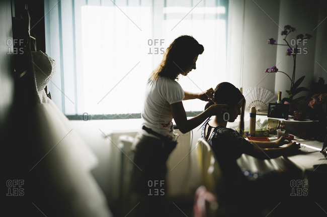 Woman having her hair done for a special occasion