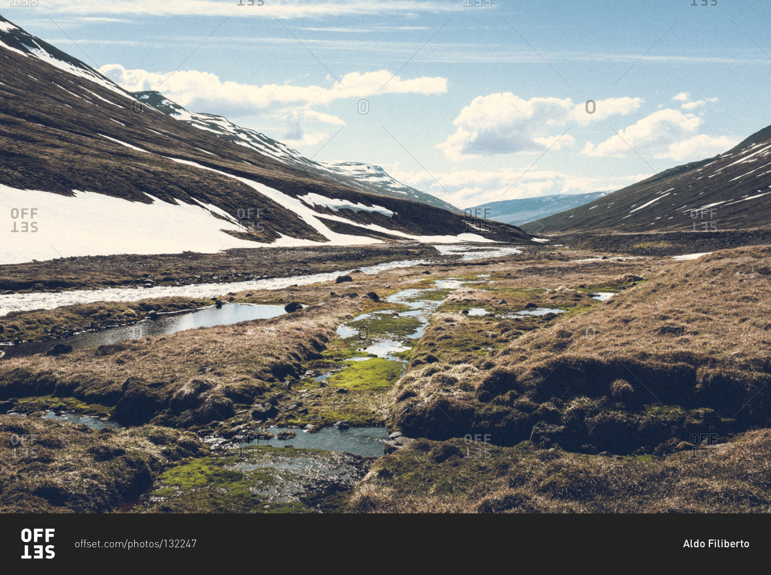Snowy landscape and stream, Iceland