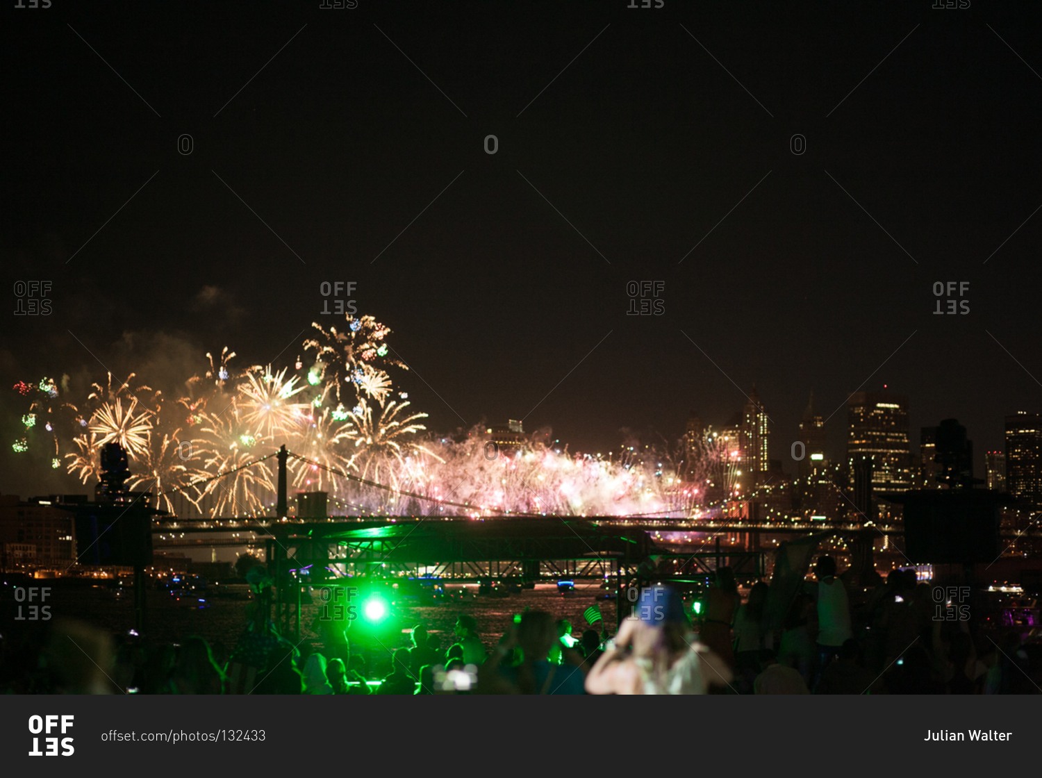 Waterfront party watching Fourth of July fireworks display, New York