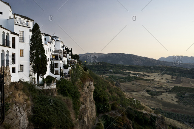 Houses on the edge of El Tajo canyon in Ronda, Andalusia, Spain