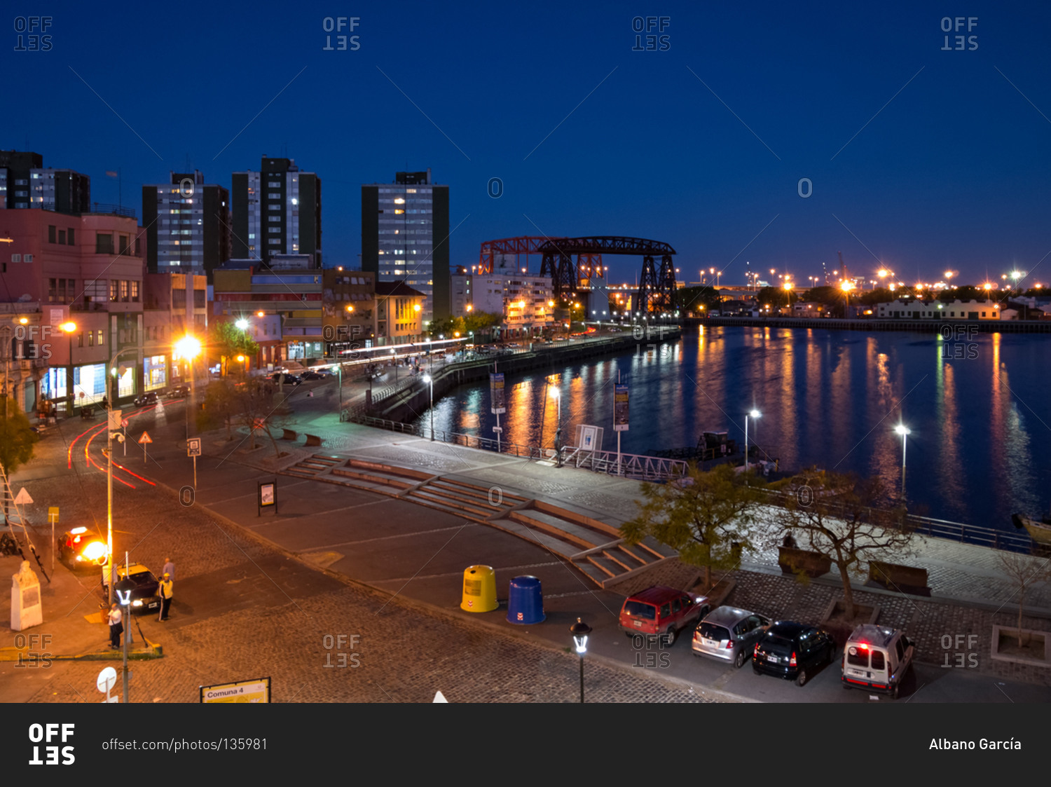 Vuelta de Rocha at night in the La Boca neighborhood in Buenos Aires, Argentina stock photo OFFSET