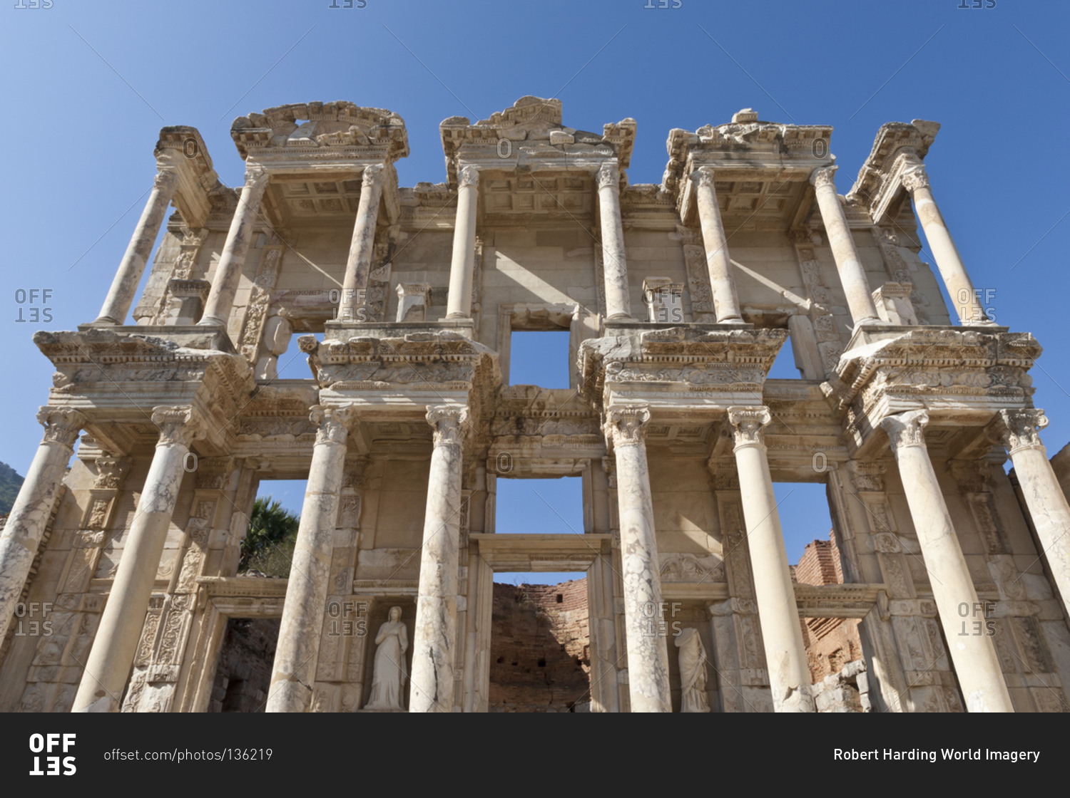 Facade of the Library of Celsus, Roman ruins of ancient Ephesus, near Kusadasi, Anatolia, Turkey