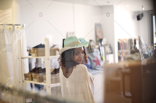 A woman in futuristic clothes stock photo - OFFSET