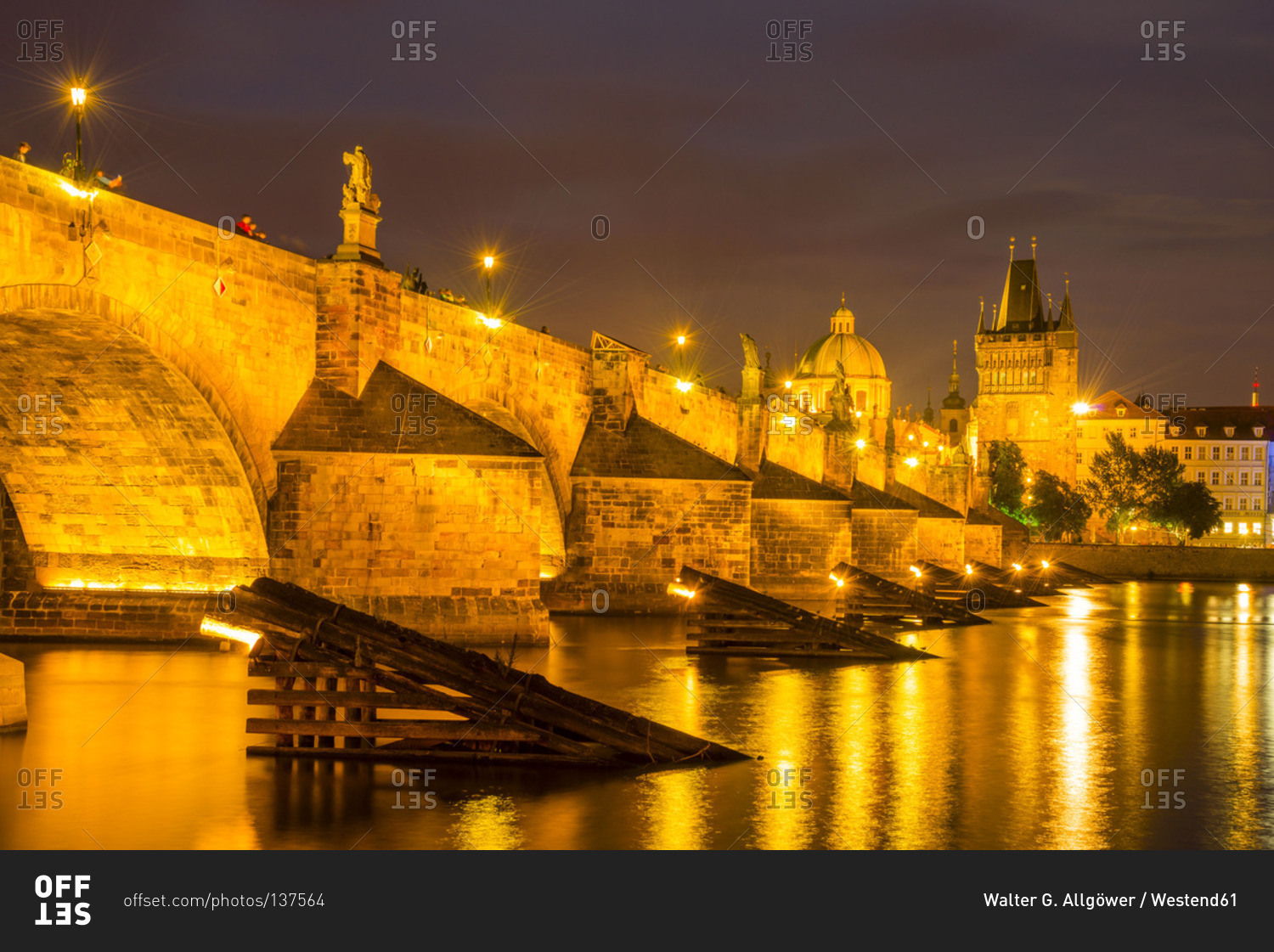 Charles Bridge and Old Town Bridge Tower in the evening