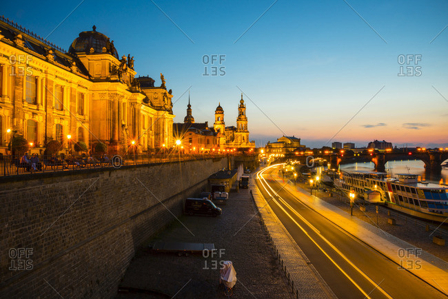 View to Elbe river and skyline at sunset