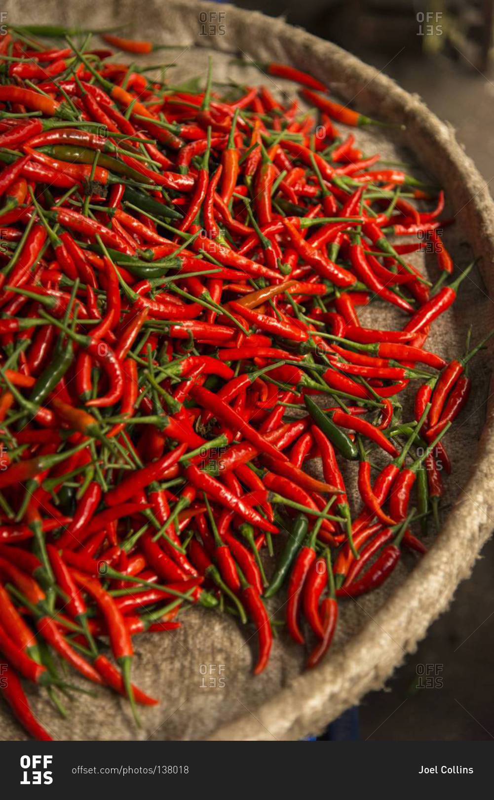 Hot red chilis for sale at a market in Bangkok, Thailand stock photo ...