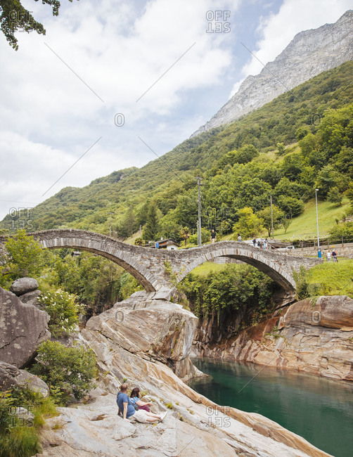 The famous bridge at Lavertezzo in the Valle Verzasca, Ticino, Switzerland