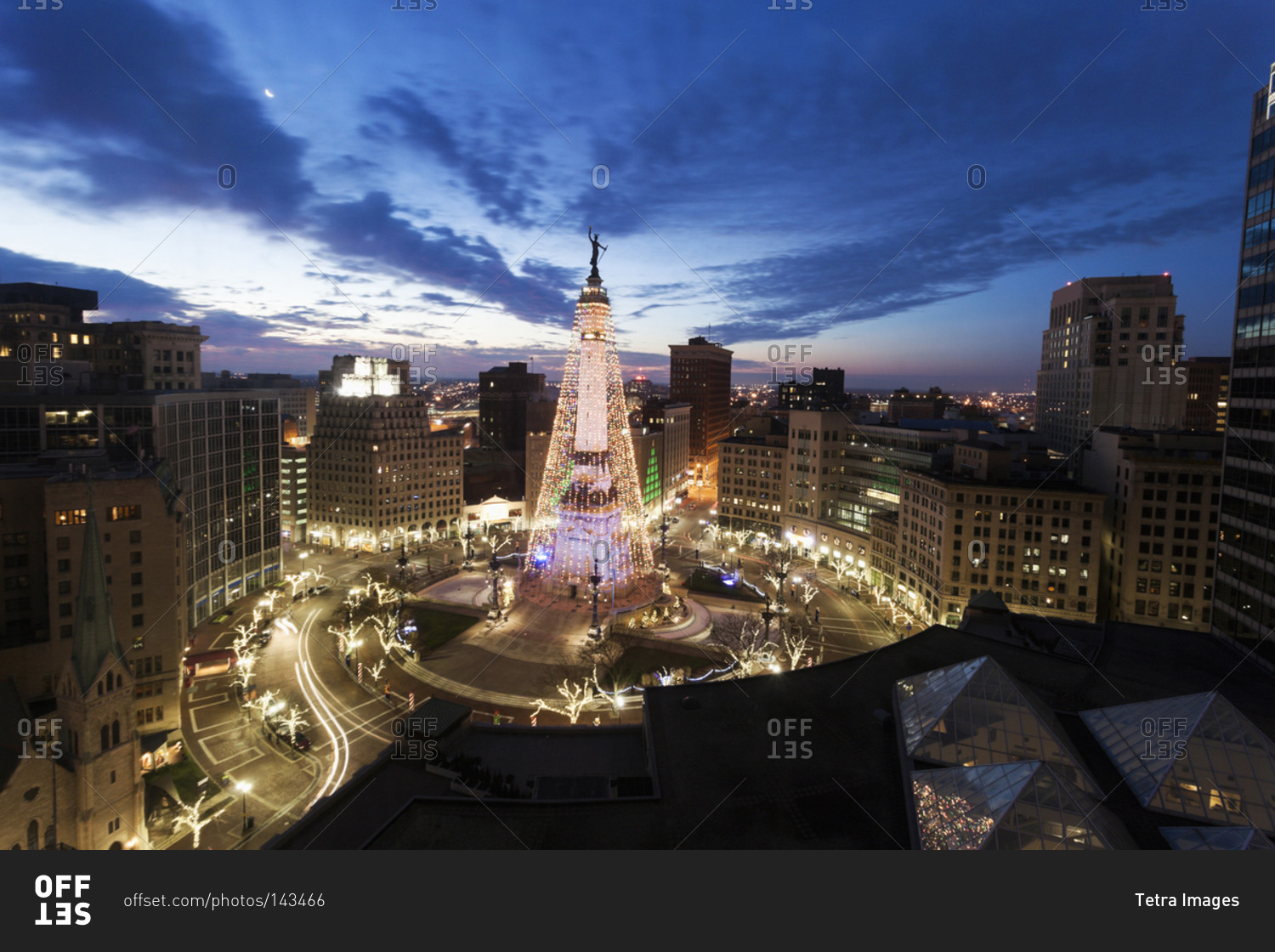 Elevated view of Indiana Soldiers and Sailors Monument , Indianapolis