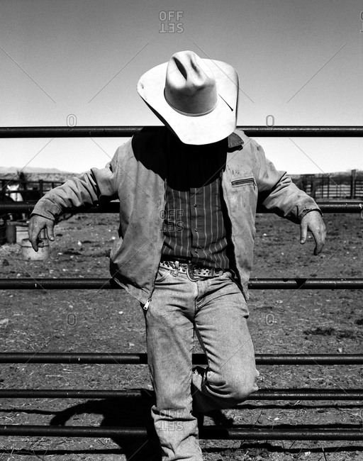 Cowboy on corral fence
