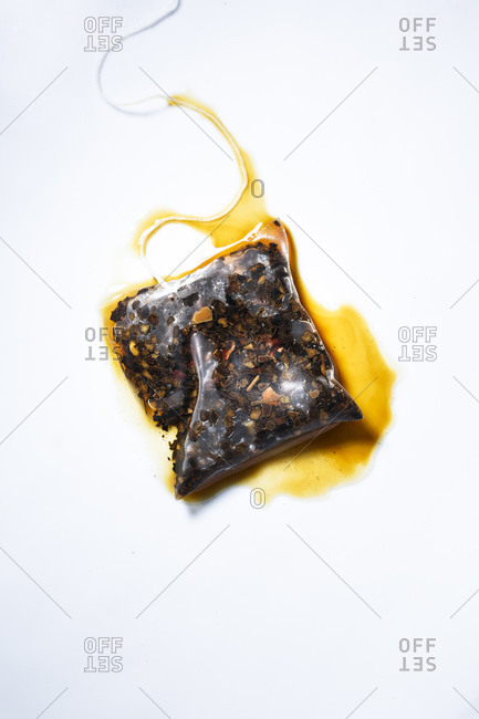 Herbal teabag on white background