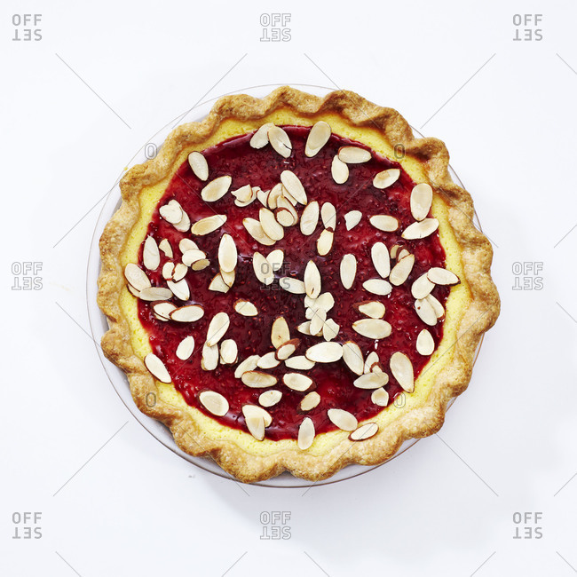Overhead shot of raspberry buttermilk pie