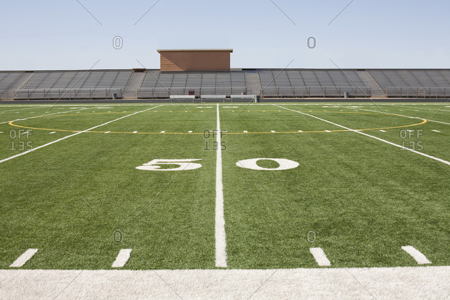 American football field stadium background. With perspective line