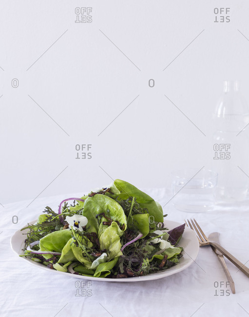 Spring salad served on a table