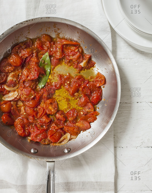 Tasty tomato sauce with garlic in a dish