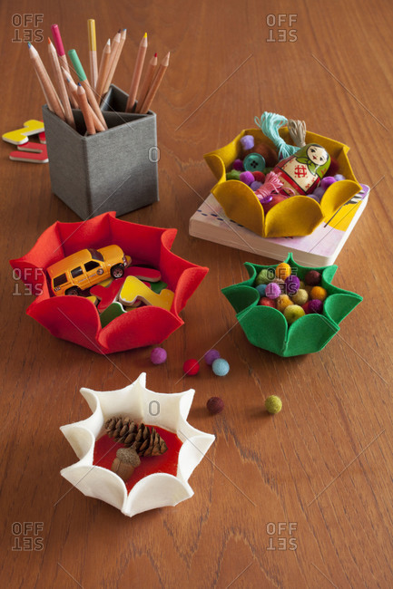 Felt bowls on a table