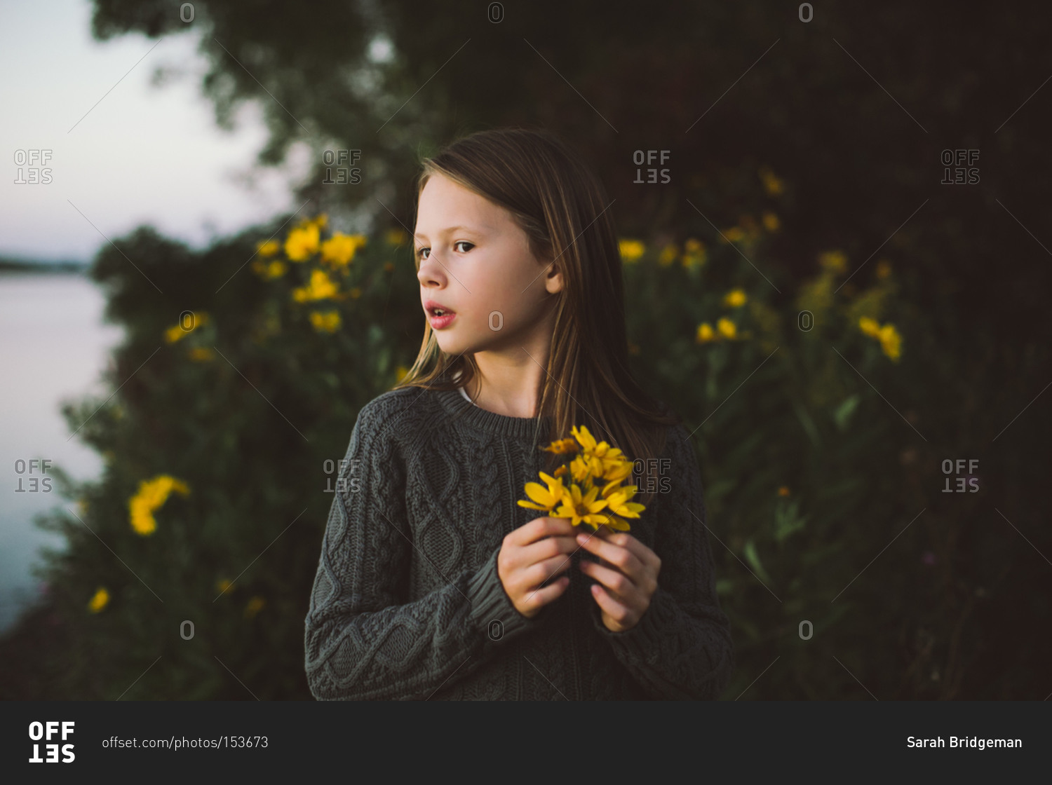 Profile of a girl with yellow flowers