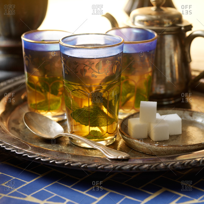 Tray of sweet mint tea