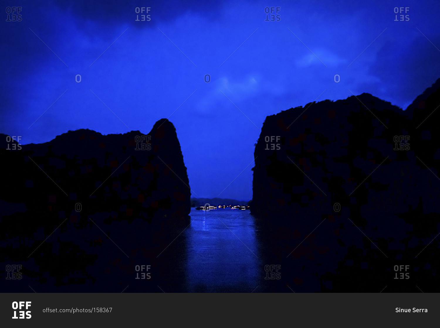 View of a Sea Village from a Boat at Night, Ha Long Bay, Vietnam