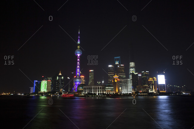 Nighttime view of the  Pudong district in Shanghai