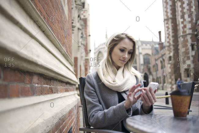 Woman on phone in Cambridge street