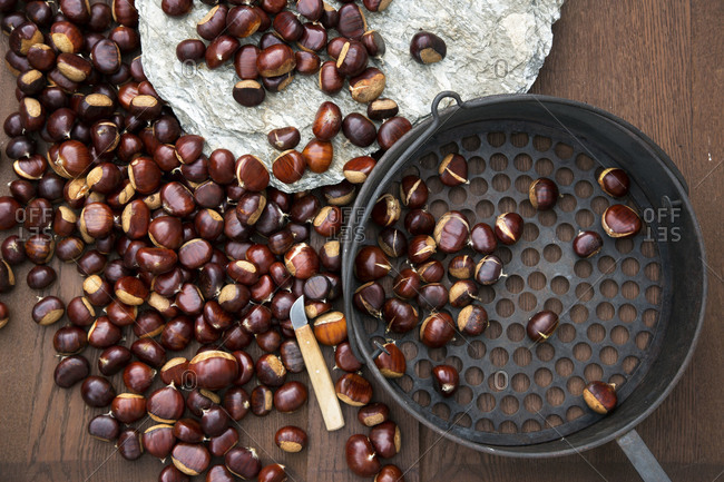 Sweet chestnuts and chestnut pan