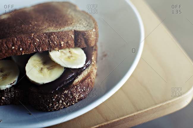 Toasted sandwich with banana and spread