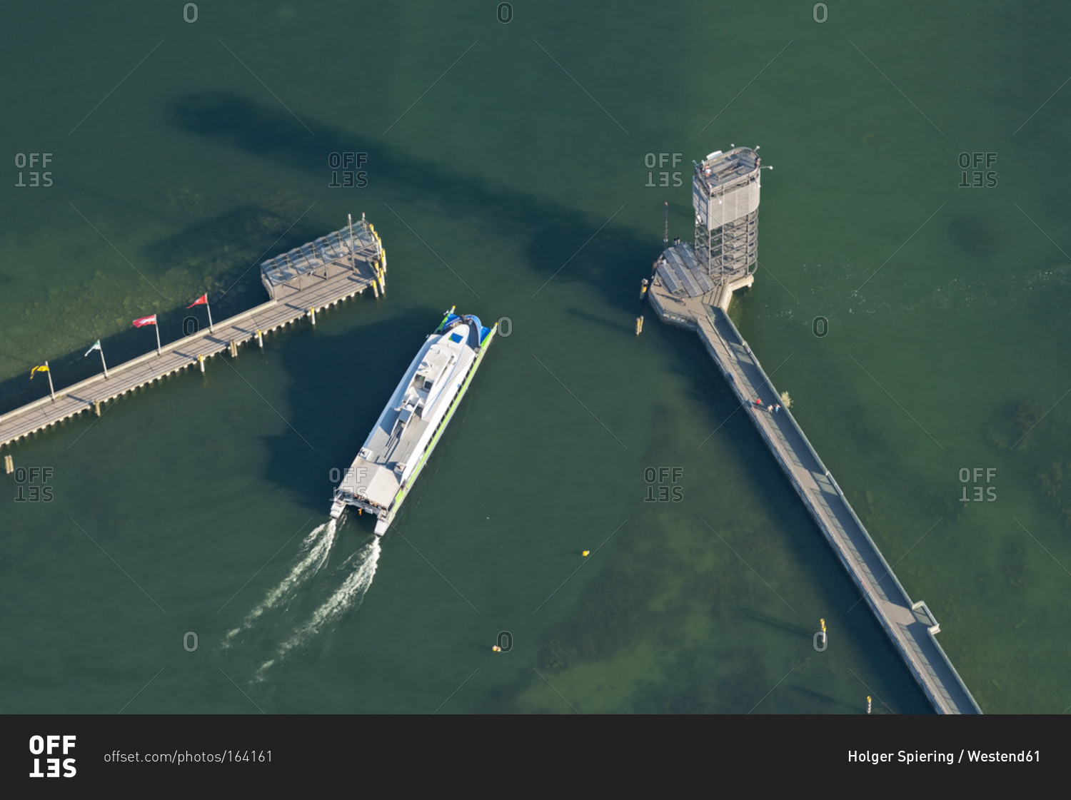 Aerial view of catamaran at harbor entrance, Lake Constance