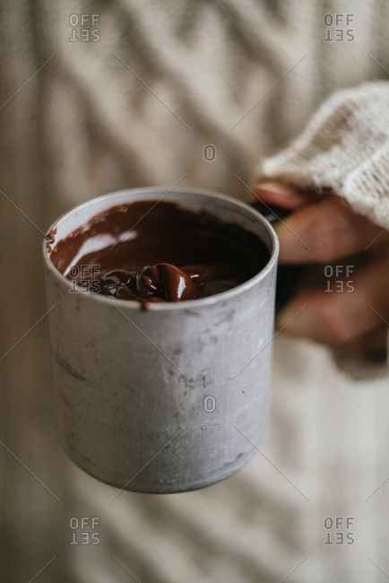 Close-up of a mug of melted chocolate