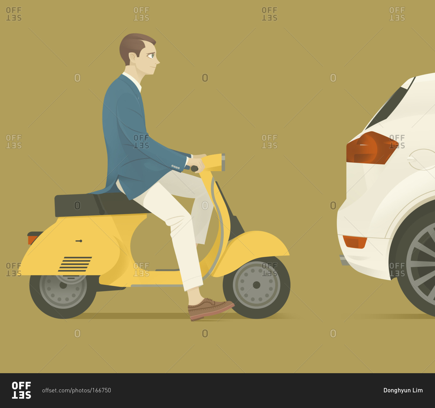 Man sitting on scooter behind a car
